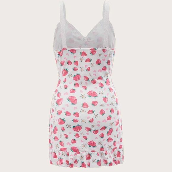 ❤️$♥️Strawberry Slip Dress Teddy Valentines Lace Trim sz  M or L - Picture 3 of 11